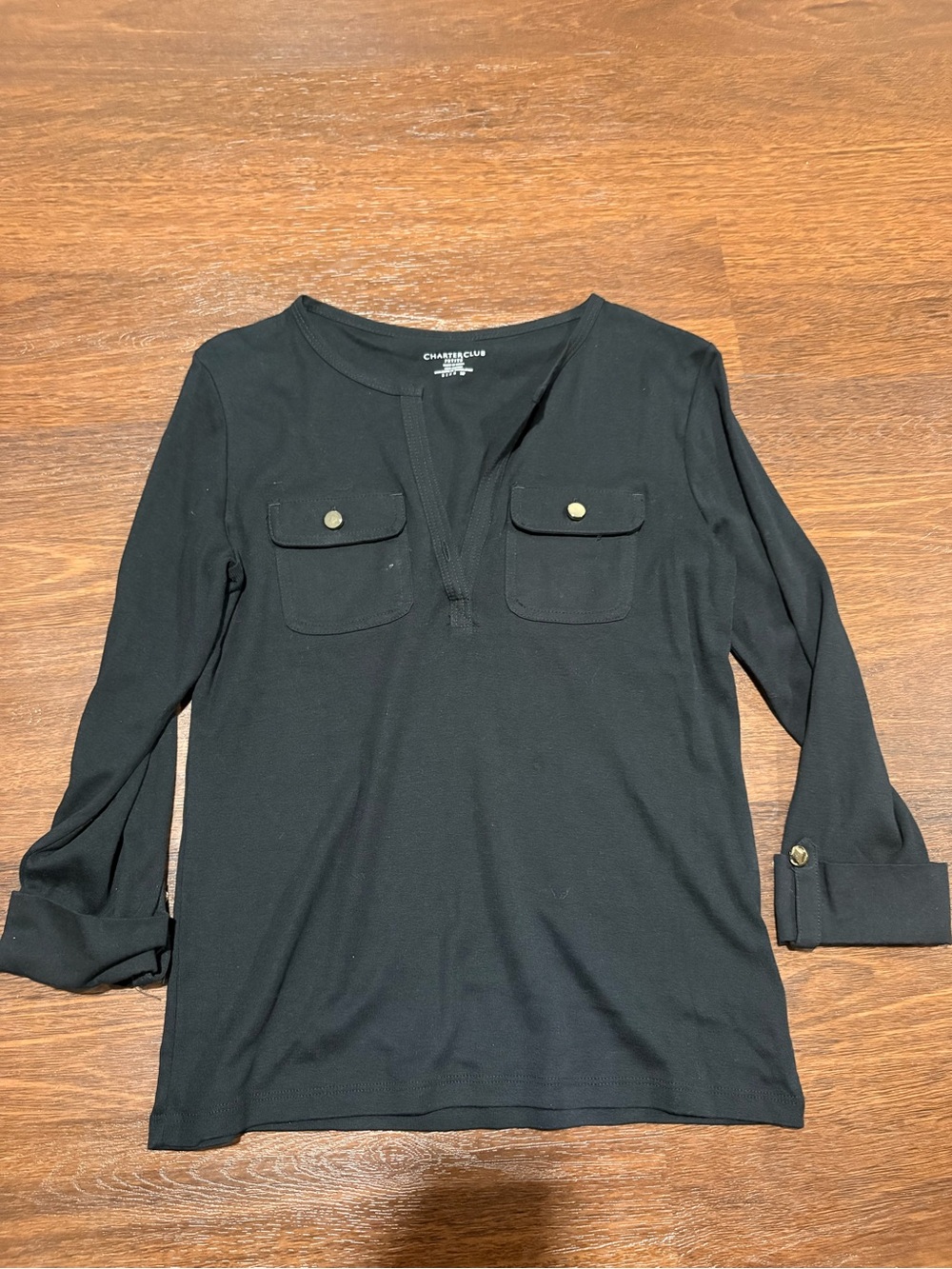 Charter Club Black Utility Pocket Long-Sleeve Top